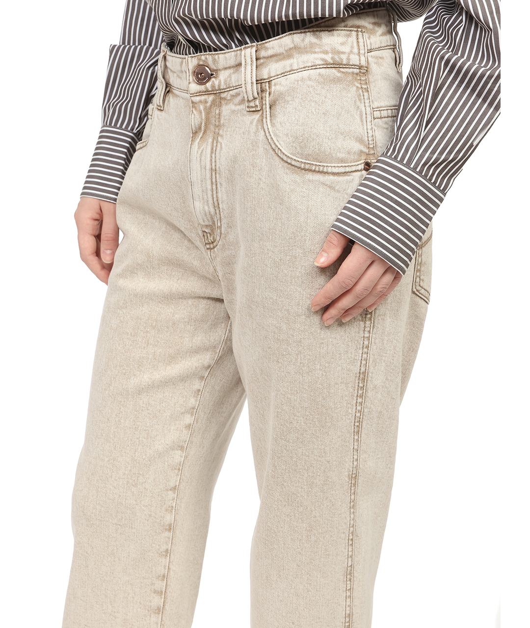 BRUNELLO CUCINELLI Бежевые хлопковые прямые джинсы, фото 3