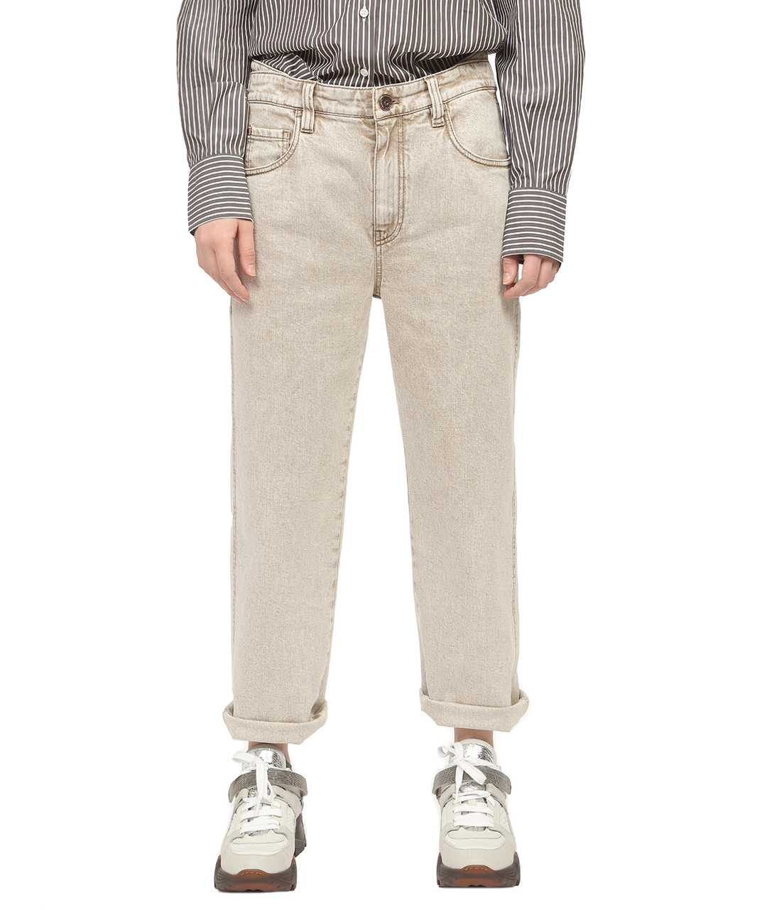 BRUNELLO CUCINELLI Бежевые хлопковые прямые джинсы, фото 6