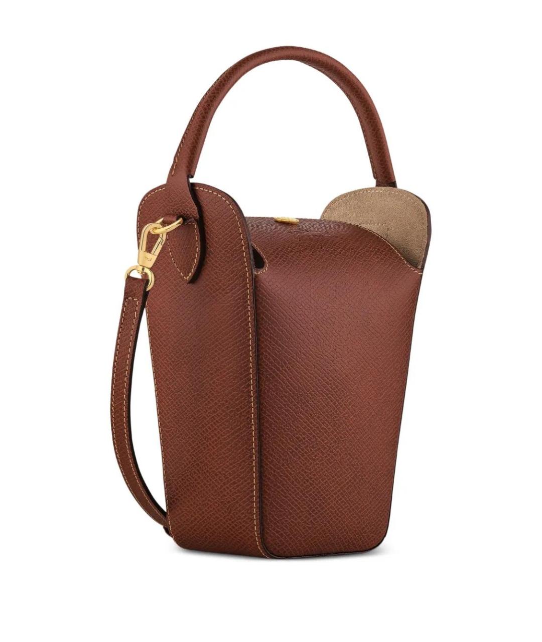 LONGCHAMP Коричневая кожаная сумка с короткими ручками, фото 4