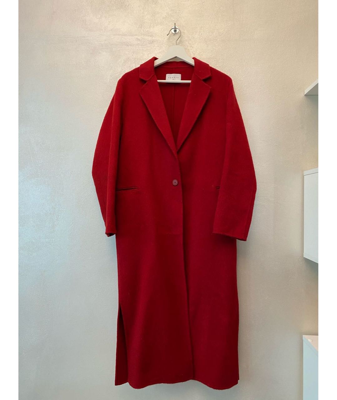 SANDRO Бордовое шерстяное пальто, фото 8