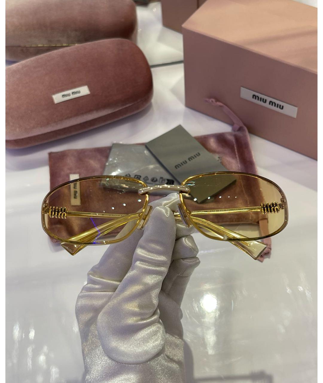 MIU MIU Золотые металлические солнцезащитные очки, фото 4