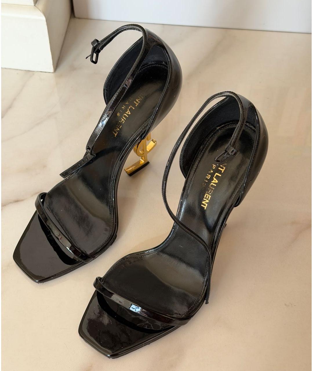 SAINT LAURENT Черные босоножки из лакированной кожи, фото 8
