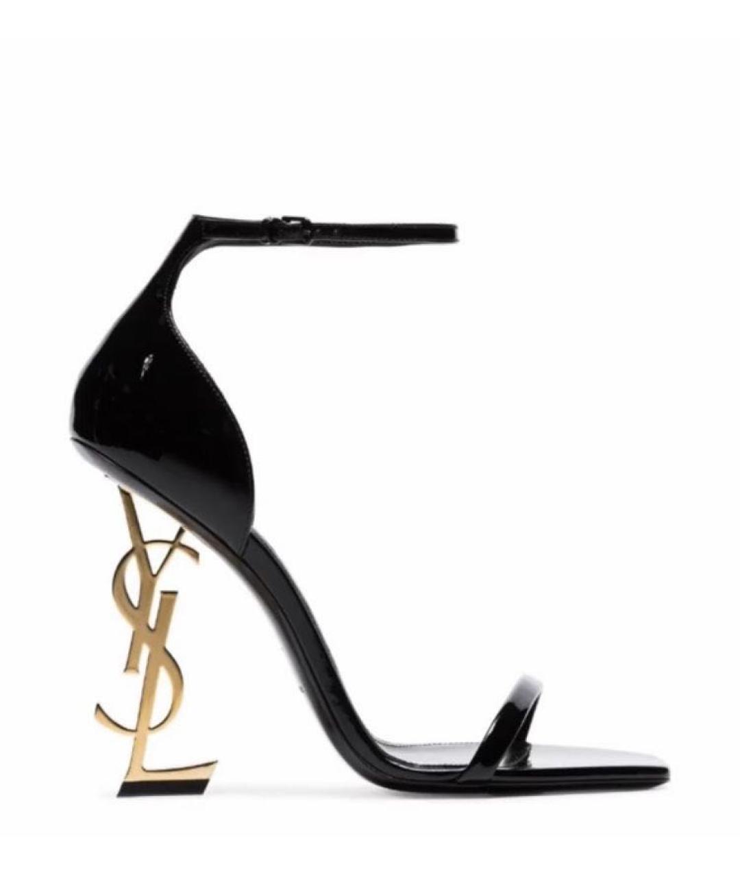 SAINT LAURENT Черные босоножки из лакированной кожи, фото 9