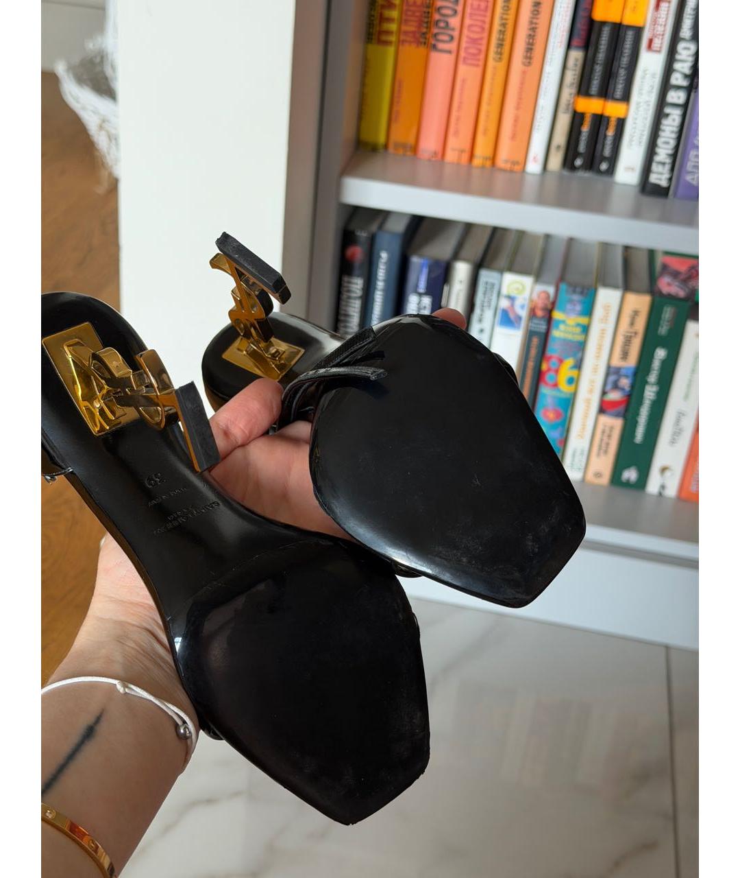 SAINT LAURENT Черные босоножки из лакированной кожи, фото 6