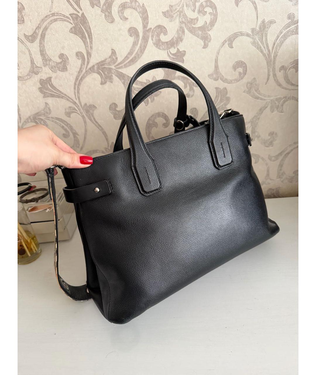 BURBERRY Черная кожаная сумка с короткими ручками, фото 3