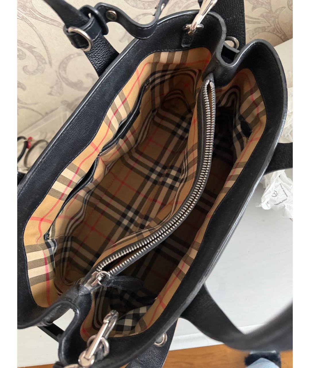 BURBERRY Черная кожаная сумка с короткими ручками, фото 5