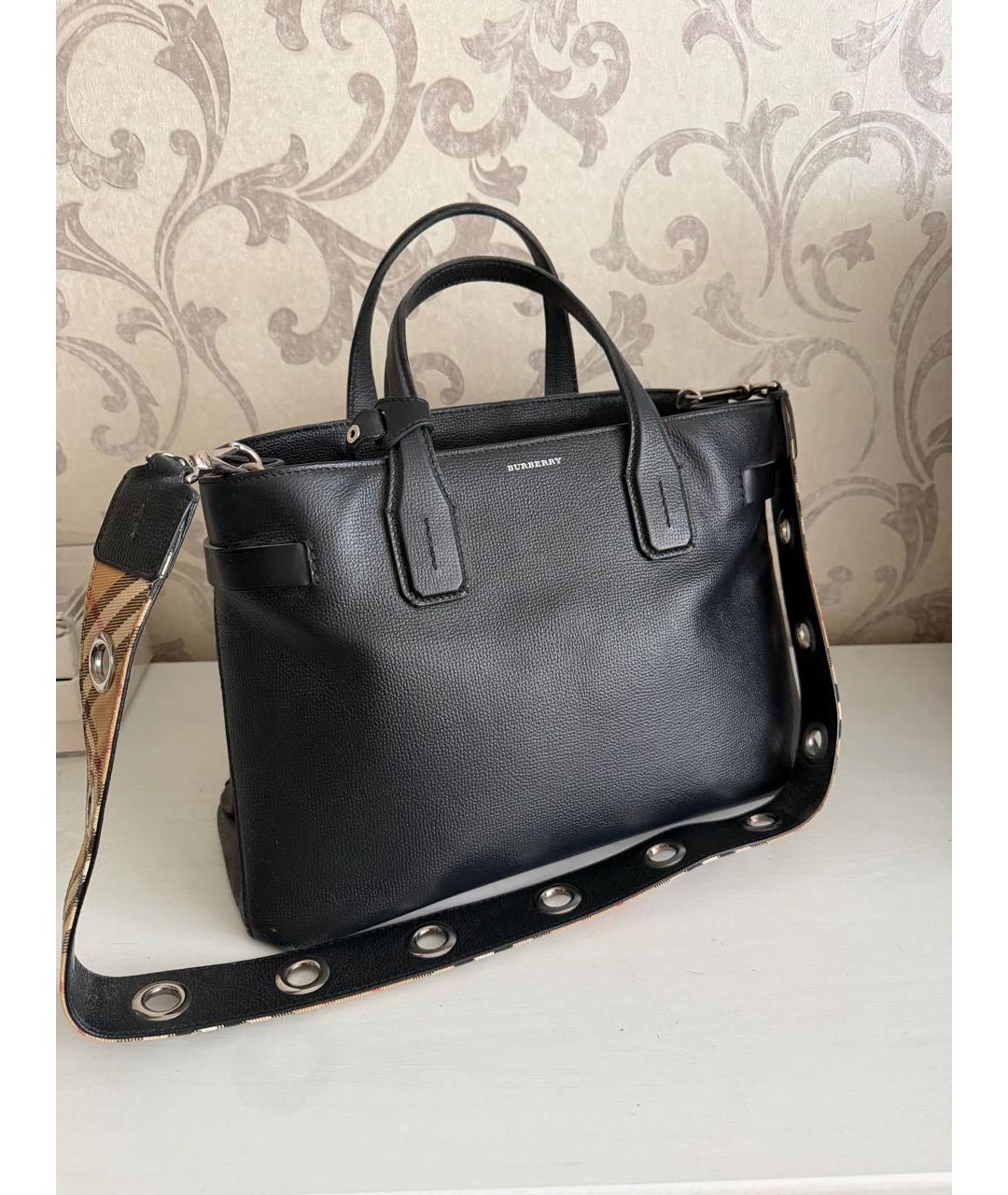 BURBERRY Черная кожаная сумка с короткими ручками, фото 2