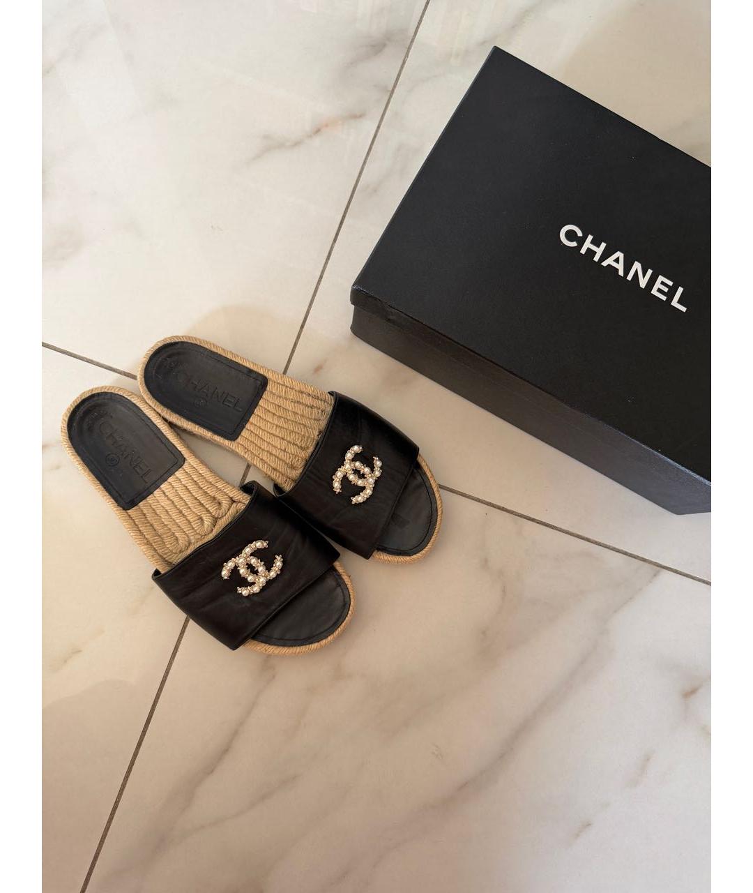 CHANEL Черные кожаные сандалии, фото 6