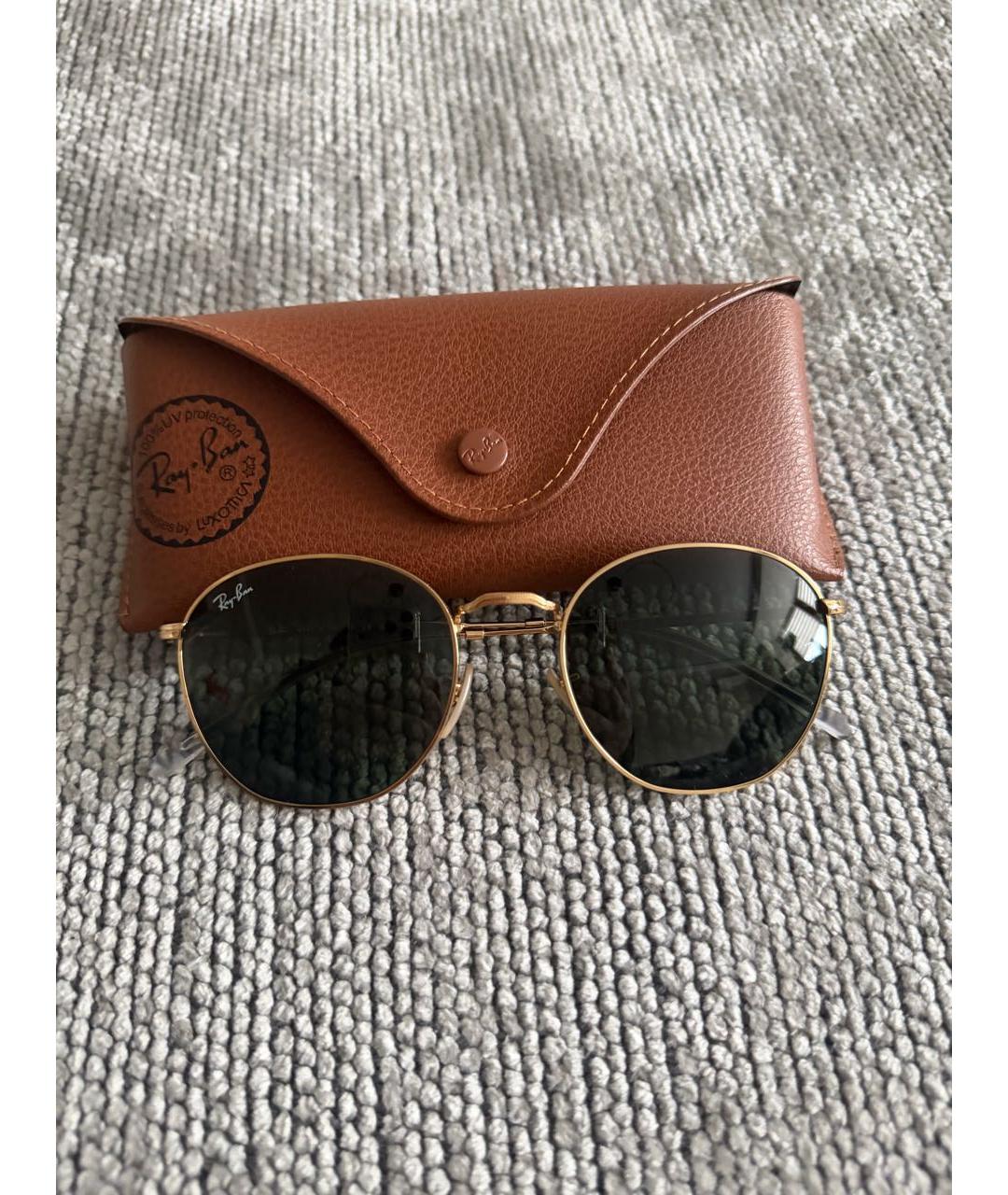 RAY BAN Золотые металлические солнцезащитные очки, фото 2