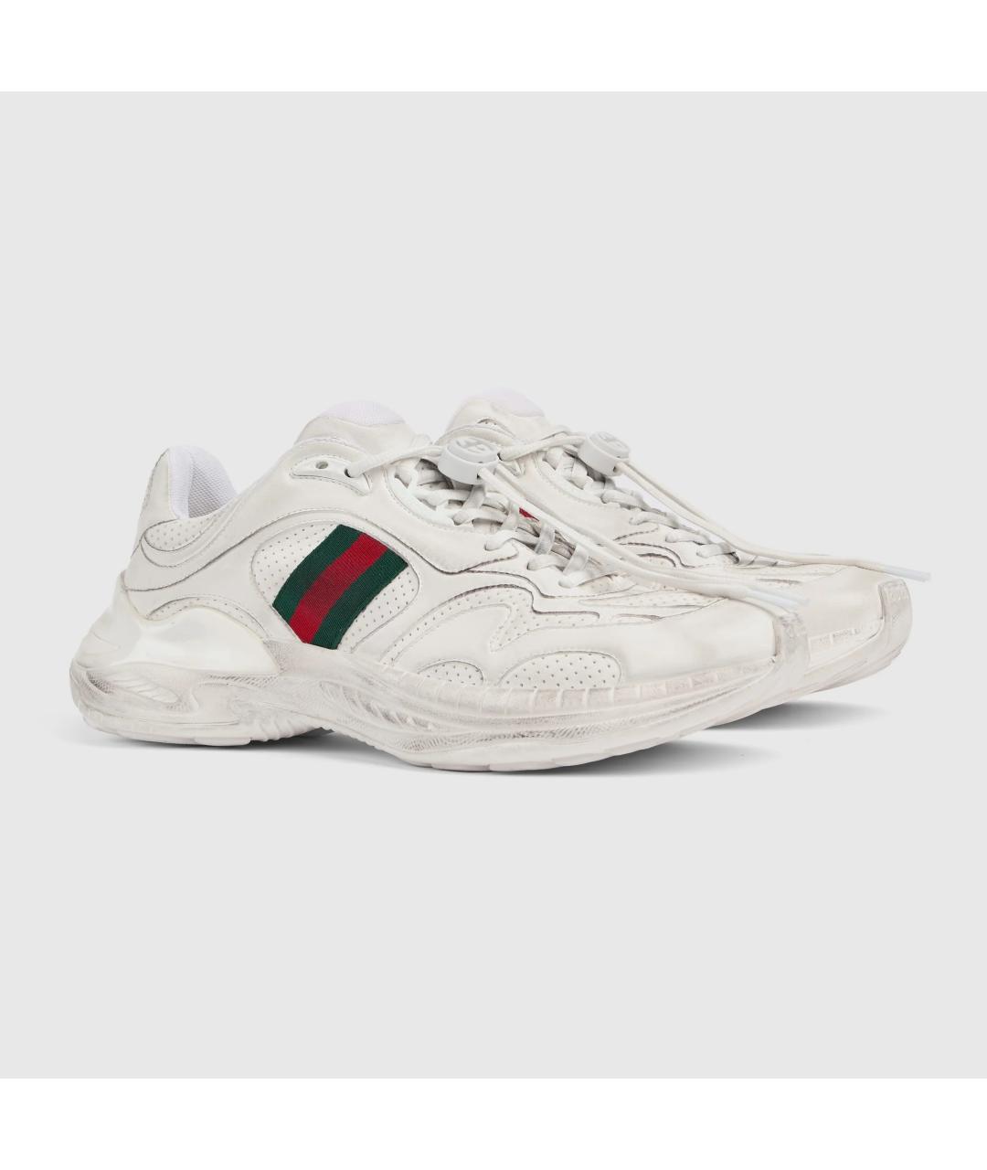 GUCCI Белые кожаные низкие кроссовки / кеды, фото 2