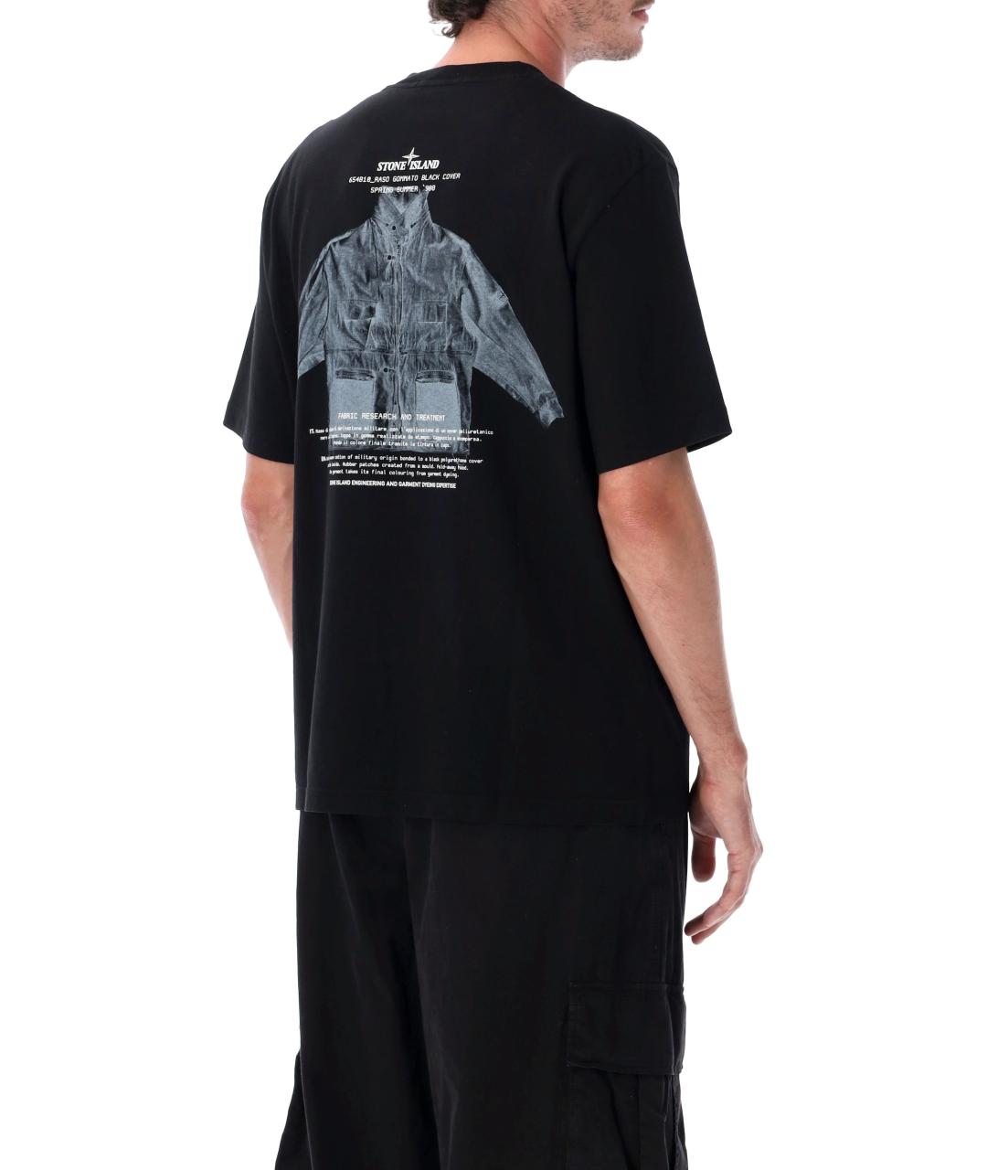 STONE ISLAND Черная хлопковая футболка, фото 2