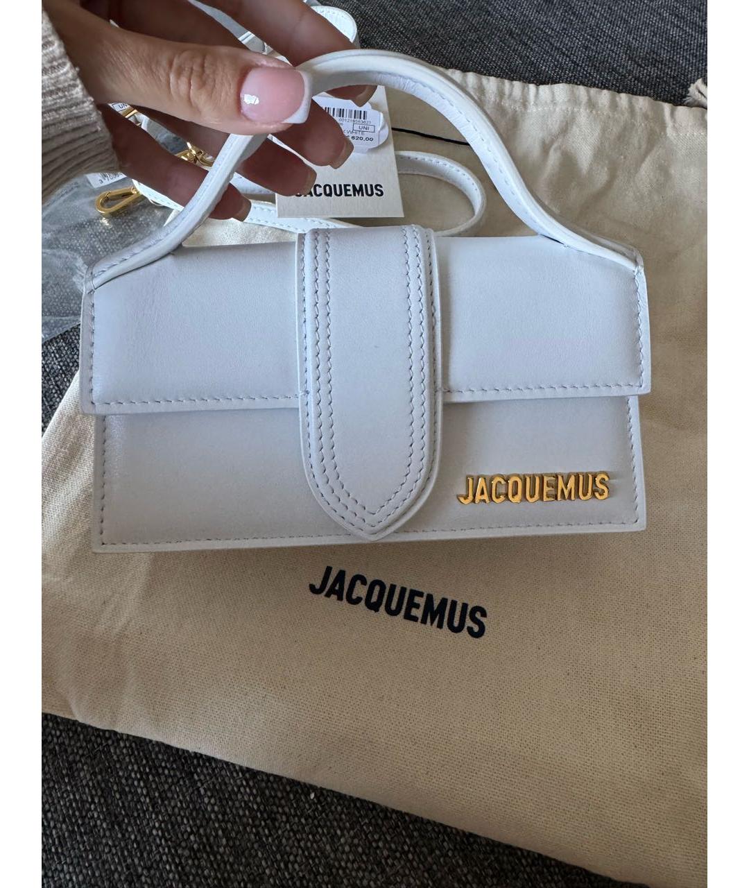 JACQUEMUS Белая кожаная сумка с короткими ручками, фото 5