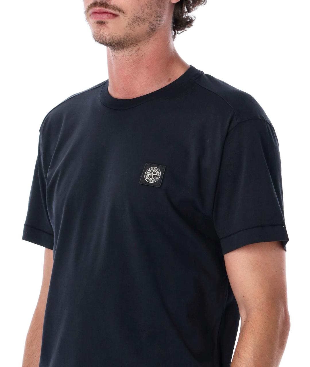 STONE ISLAND Темно-синяя хлопковая футболка, фото 3