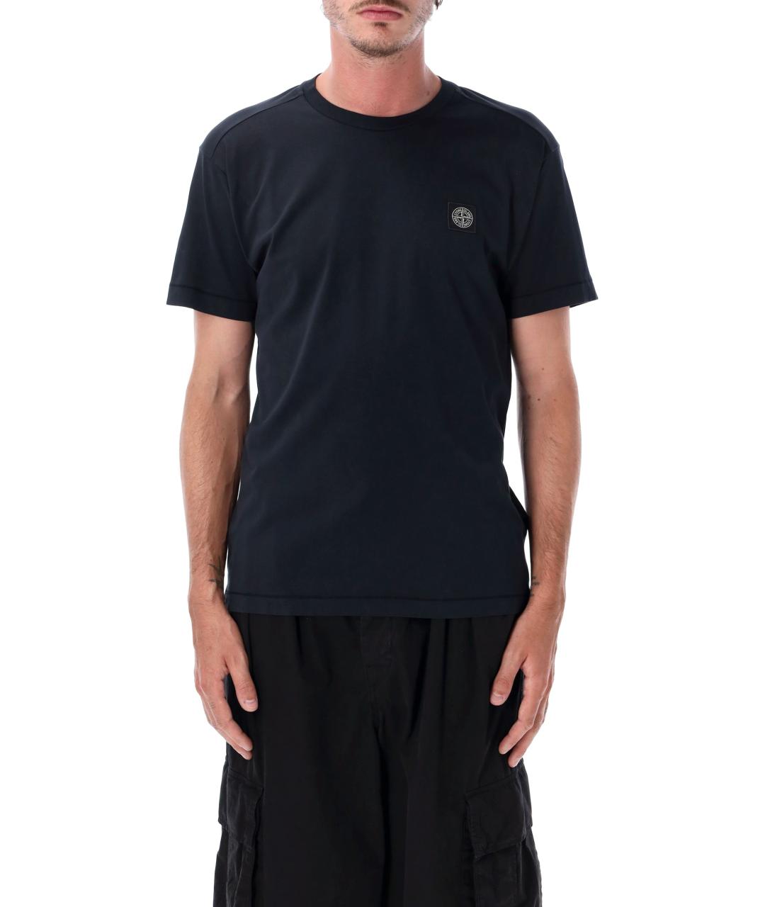 STONE ISLAND Темно-синяя хлопковая футболка, фото 1