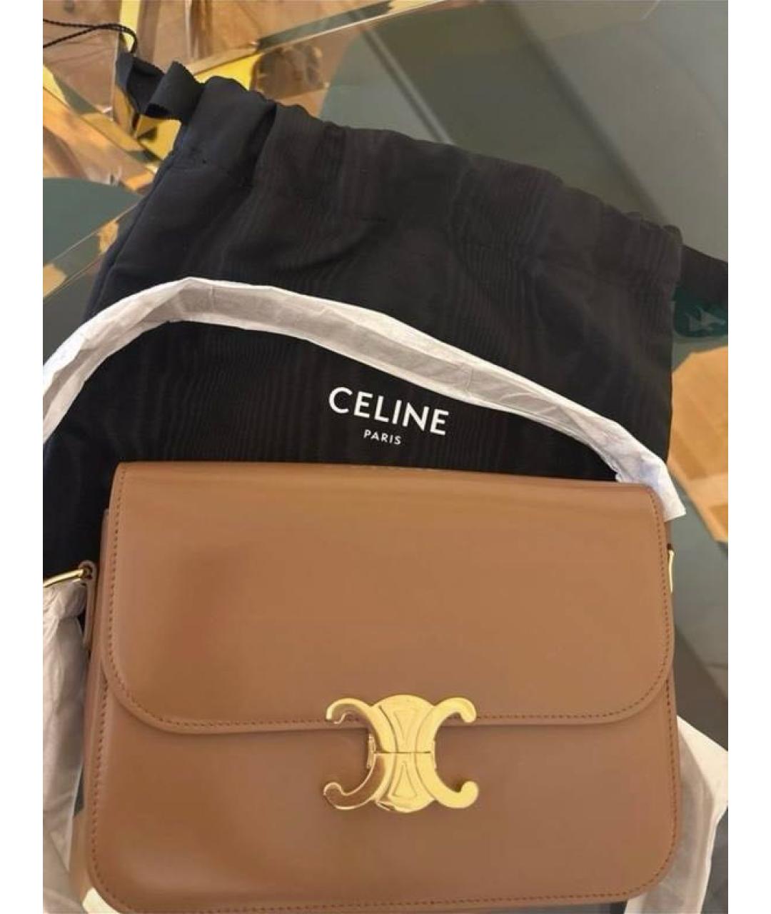 CELINE Коричневая кожаная сумка через плечо, фото 2