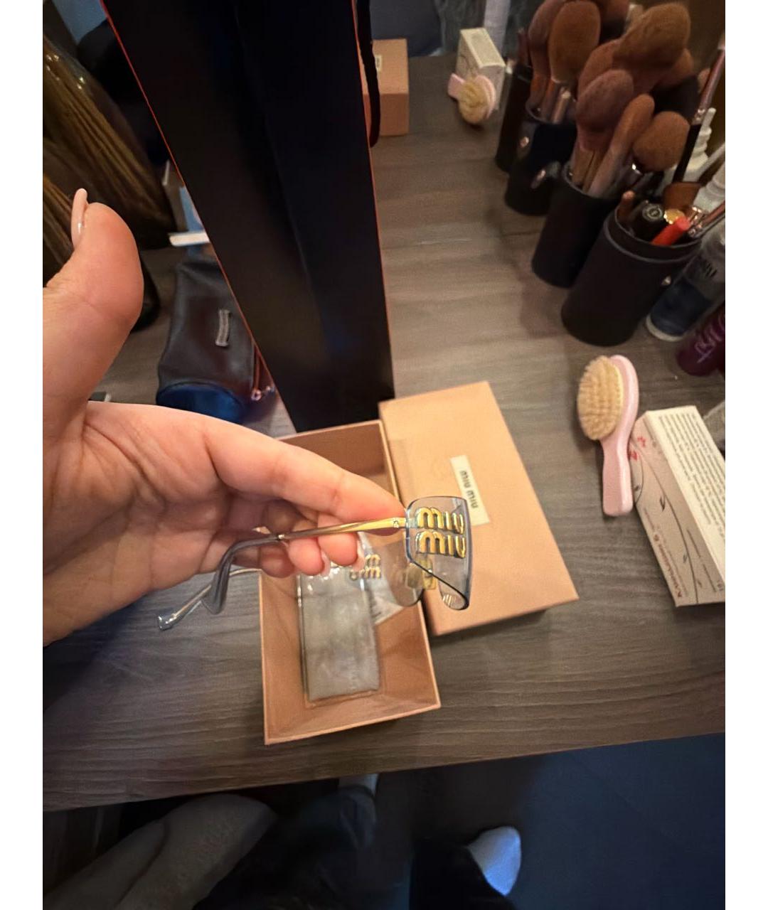 MIU MIU Золотые металлические солнцезащитные очки, фото 3