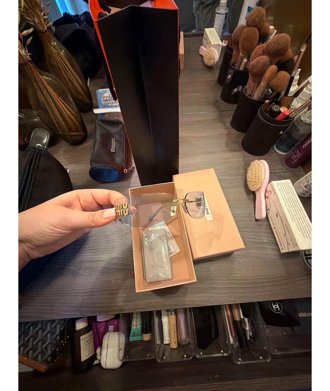 MIU MIU Золотые металлические солнцезащитные очки, фото 2