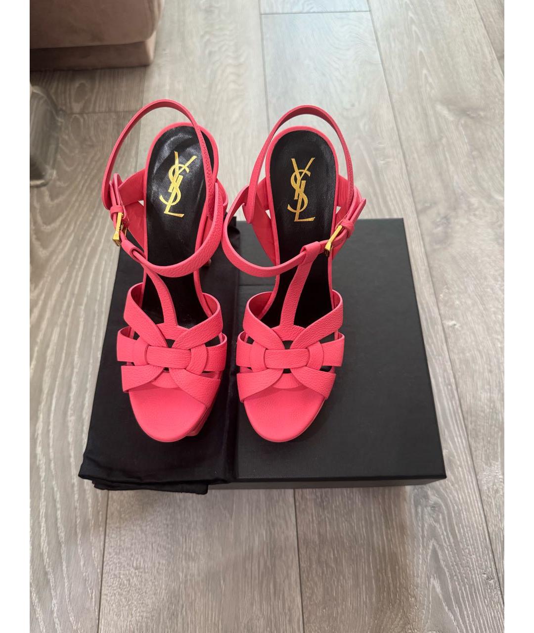 SAINT LAURENT Фуксия кожаные босоножки, фото 2