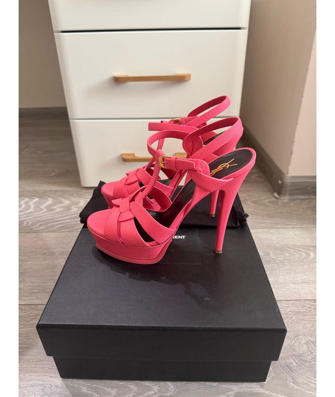 SAINT LAURENT Фуксия кожаные босоножки, фото 5