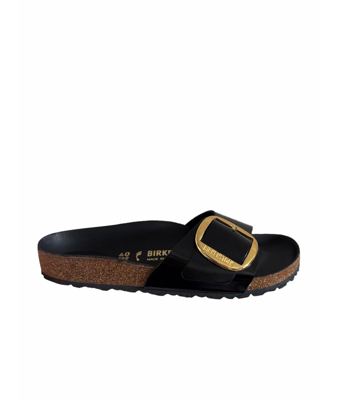 BIRKENSTOCK Черные кожаные шлепанцы, фото 1