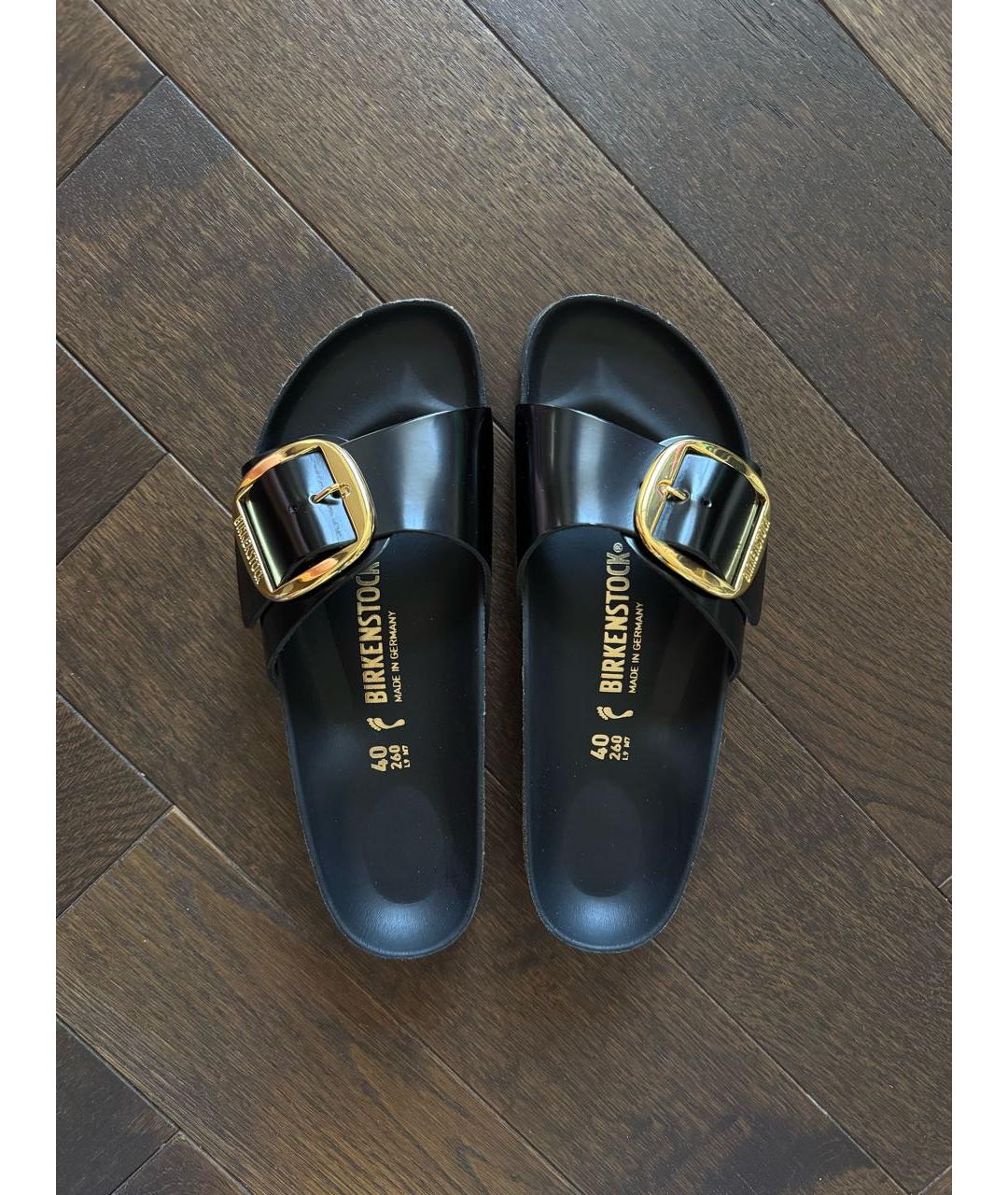 BIRKENSTOCK Черные кожаные шлепанцы, фото 3