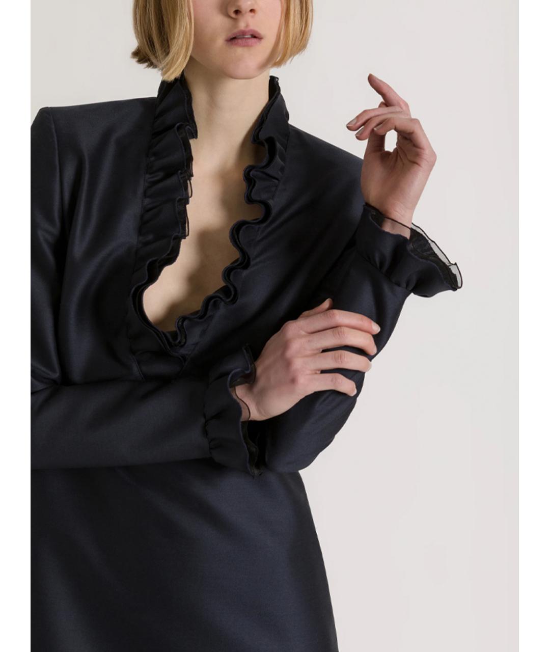 ALBERTA FERRETTI Темно-синее шерстяное платье, фото 4