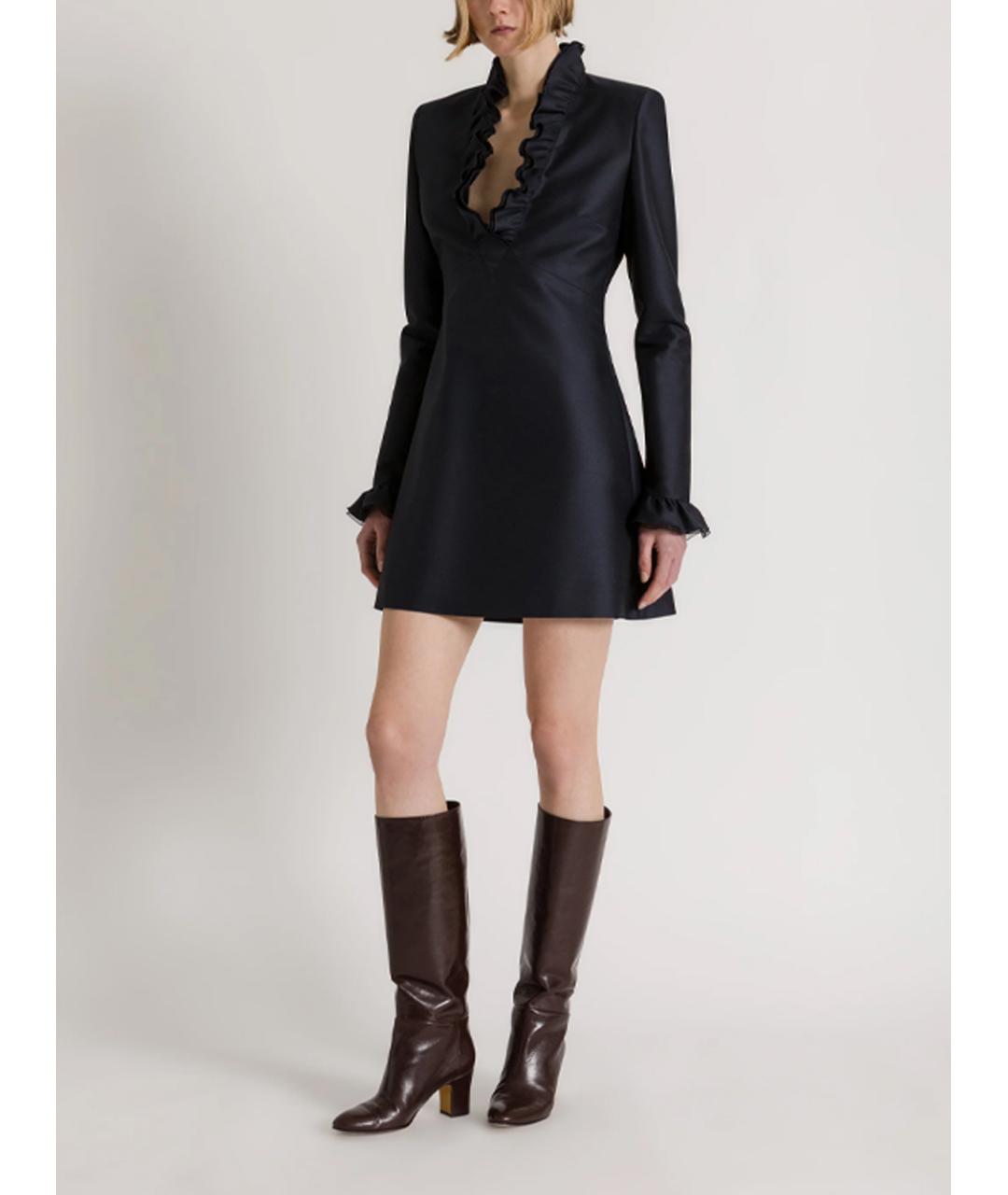 ALBERTA FERRETTI Темно-синее шерстяное платье, фото 2