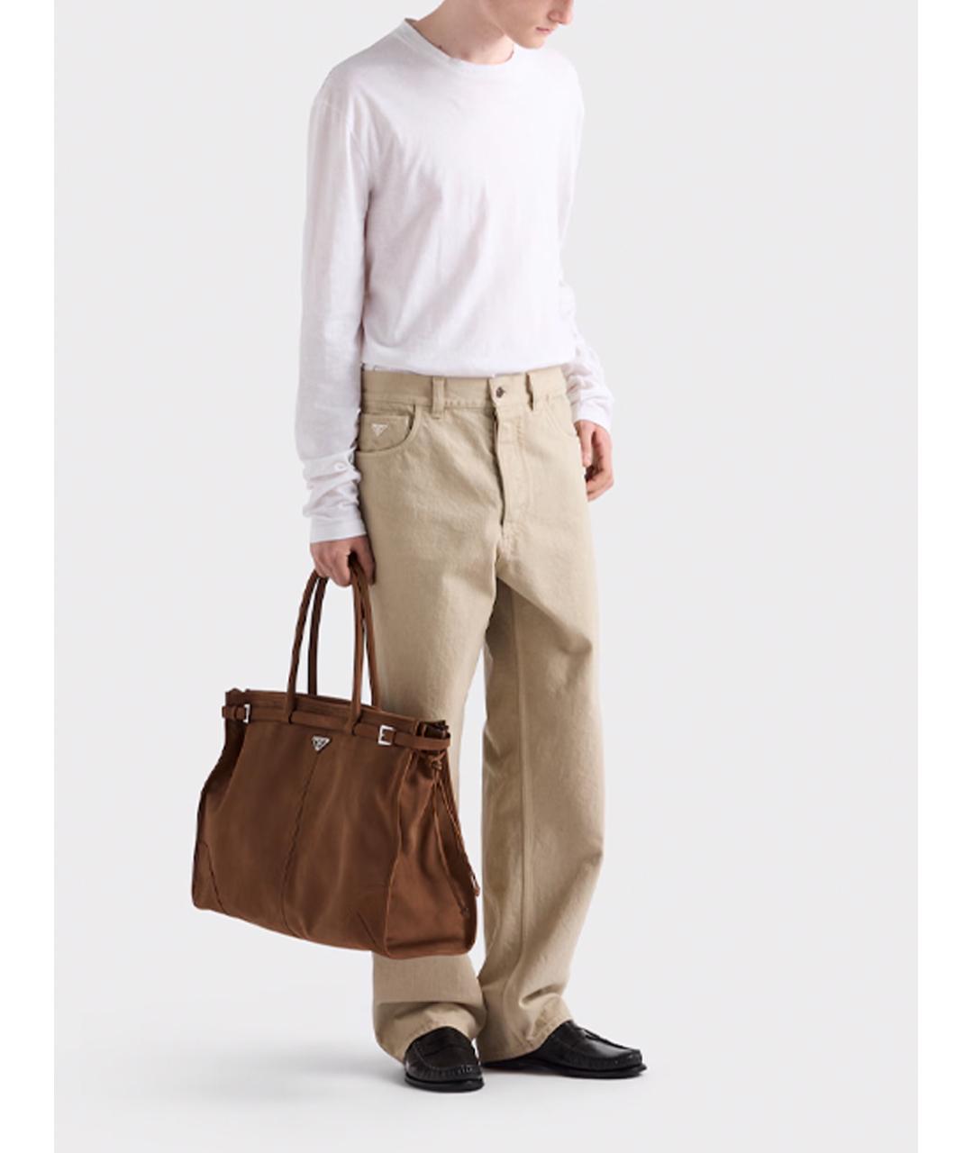 PRADA Бежевые хлопковые прямые джинсы, фото 2
