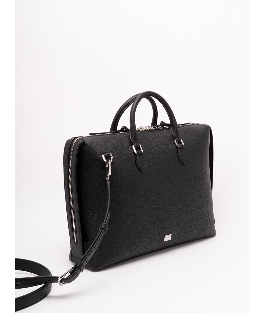 DOLCE&GABBANA Черный кожаный портфель, фото 3