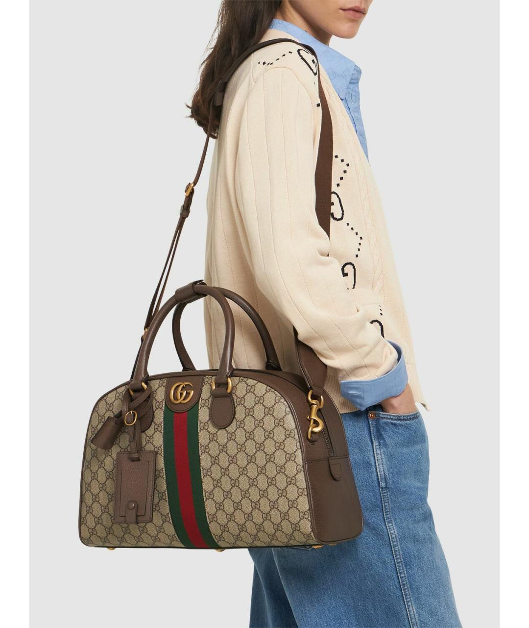GUCCI Коричневая кожаная дорожная/спортивная сумка, фото 7