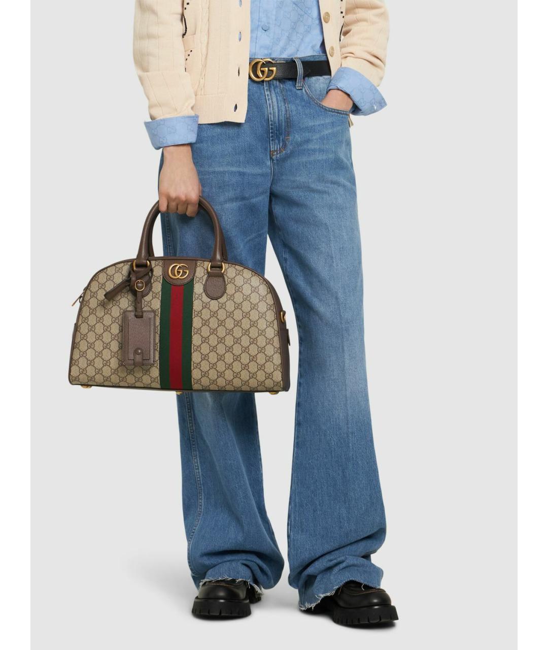 GUCCI Коричневая кожаная дорожная/спортивная сумка, фото 8