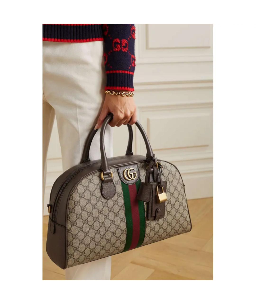 GUCCI Коричневая кожаная дорожная/спортивная сумка, фото 9