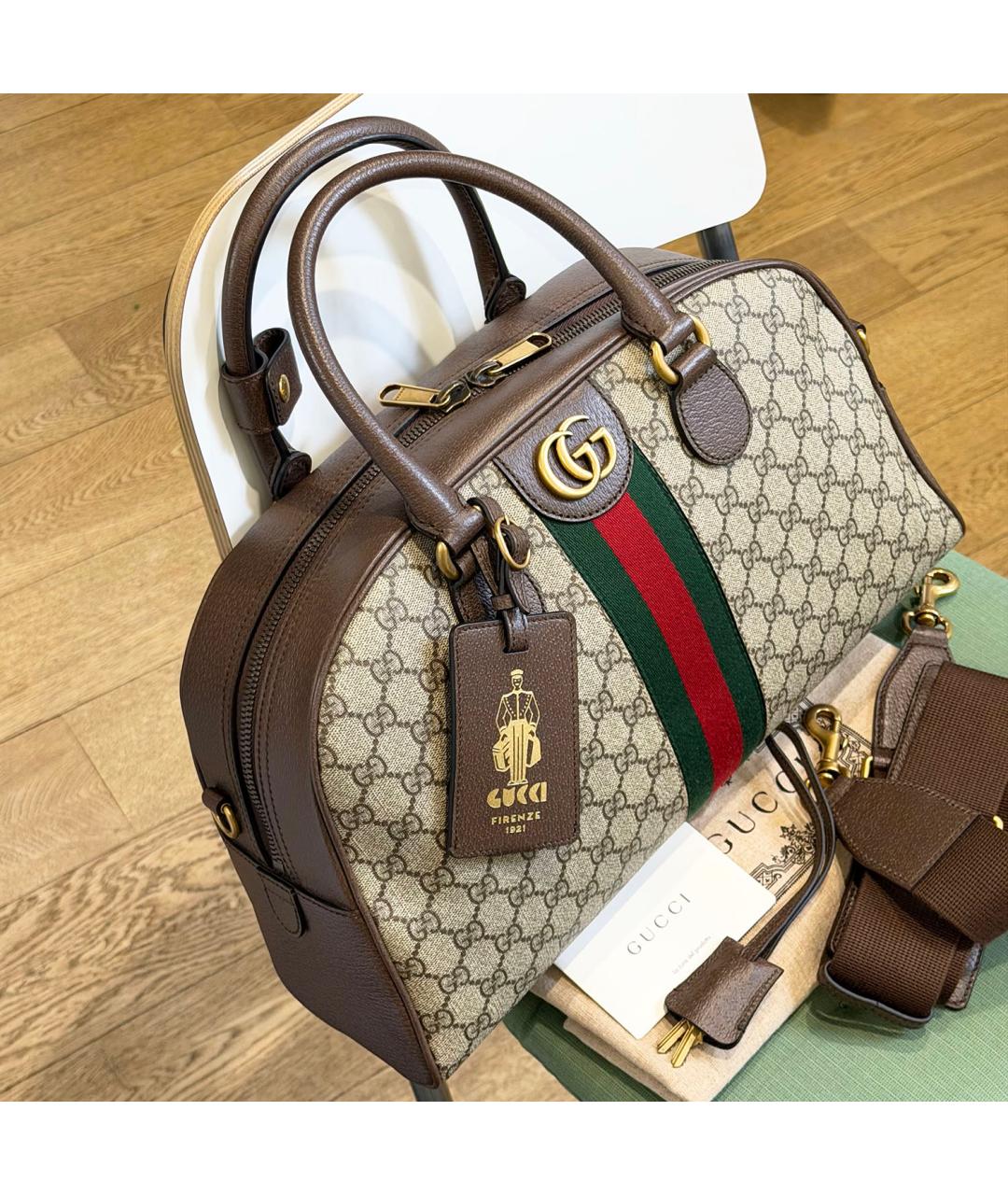 GUCCI Коричневая кожаная дорожная/спортивная сумка, фото 5