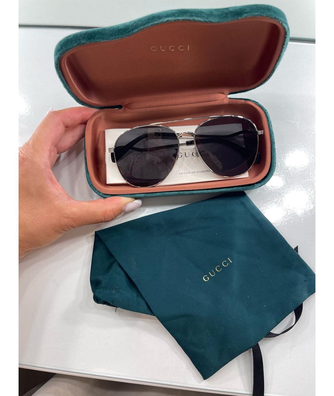 GUCCI Черные металлические солнцезащитные очки, фото 4