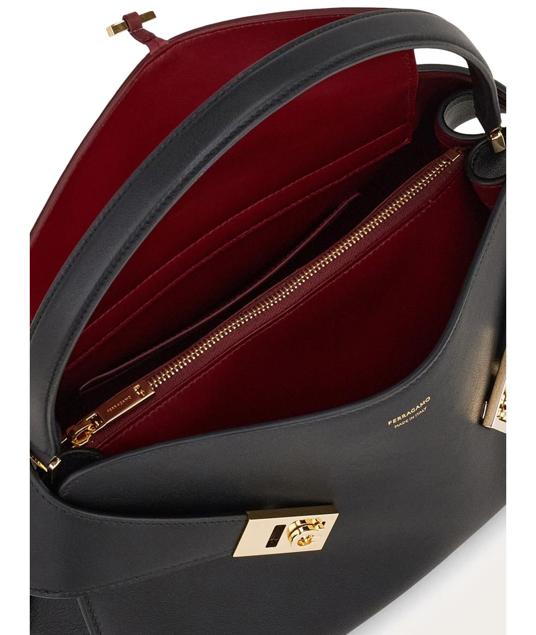 FERRAGAMO Черная кожаная сумка тоут, фото 4