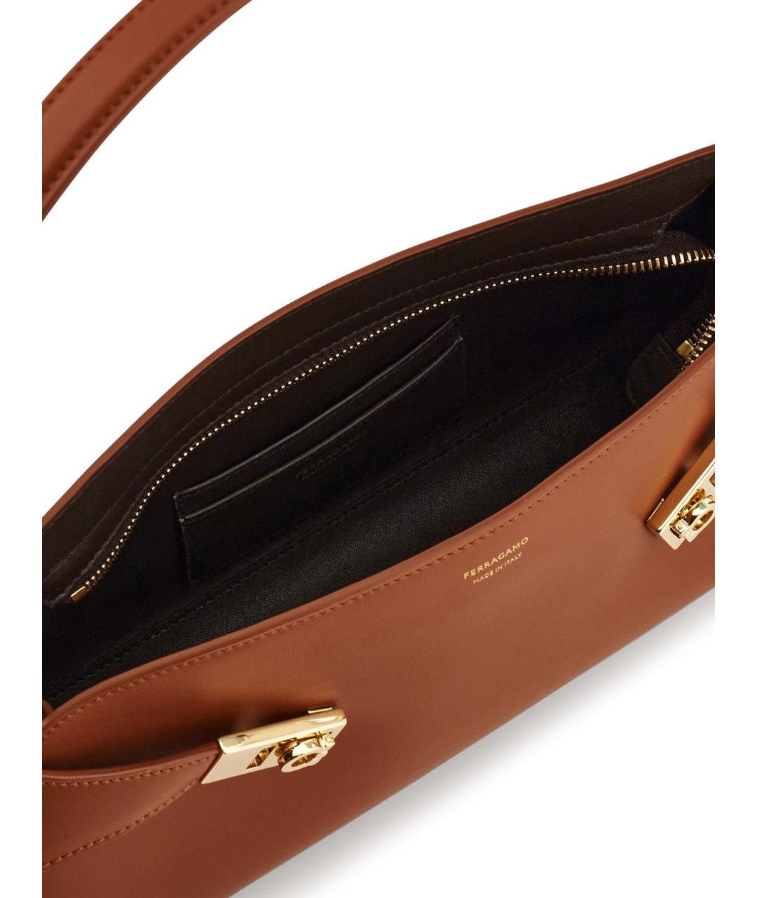 FERRAGAMO Коричневая кожаная сумка с короткими ручками, фото 4