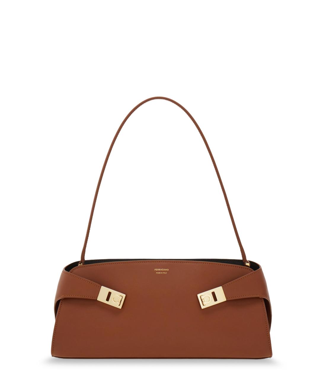 FERRAGAMO Коричневая кожаная сумка с короткими ручками, фото 1
