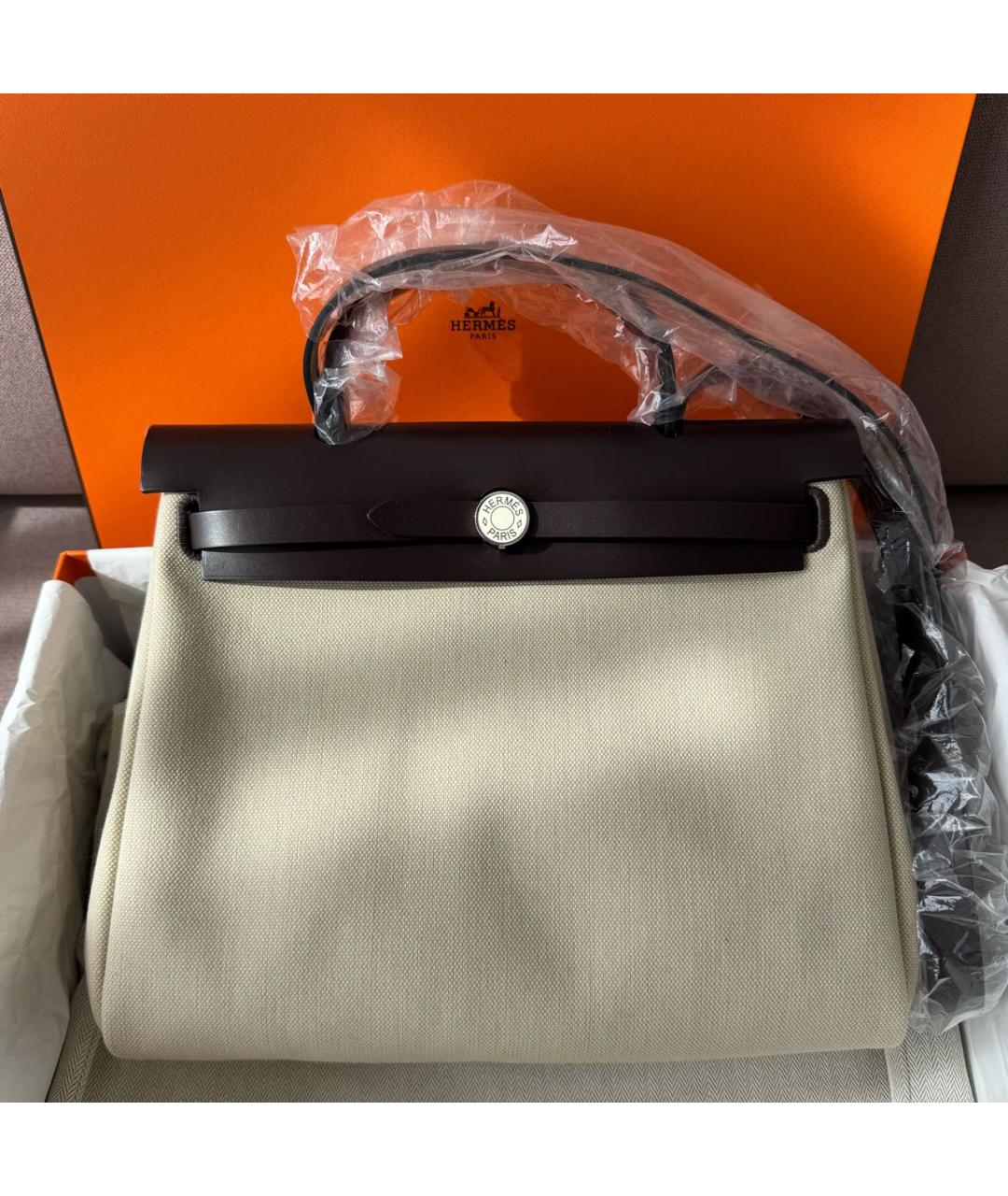 HERMES Бежевая тканевая сумка через плечо, фото 2