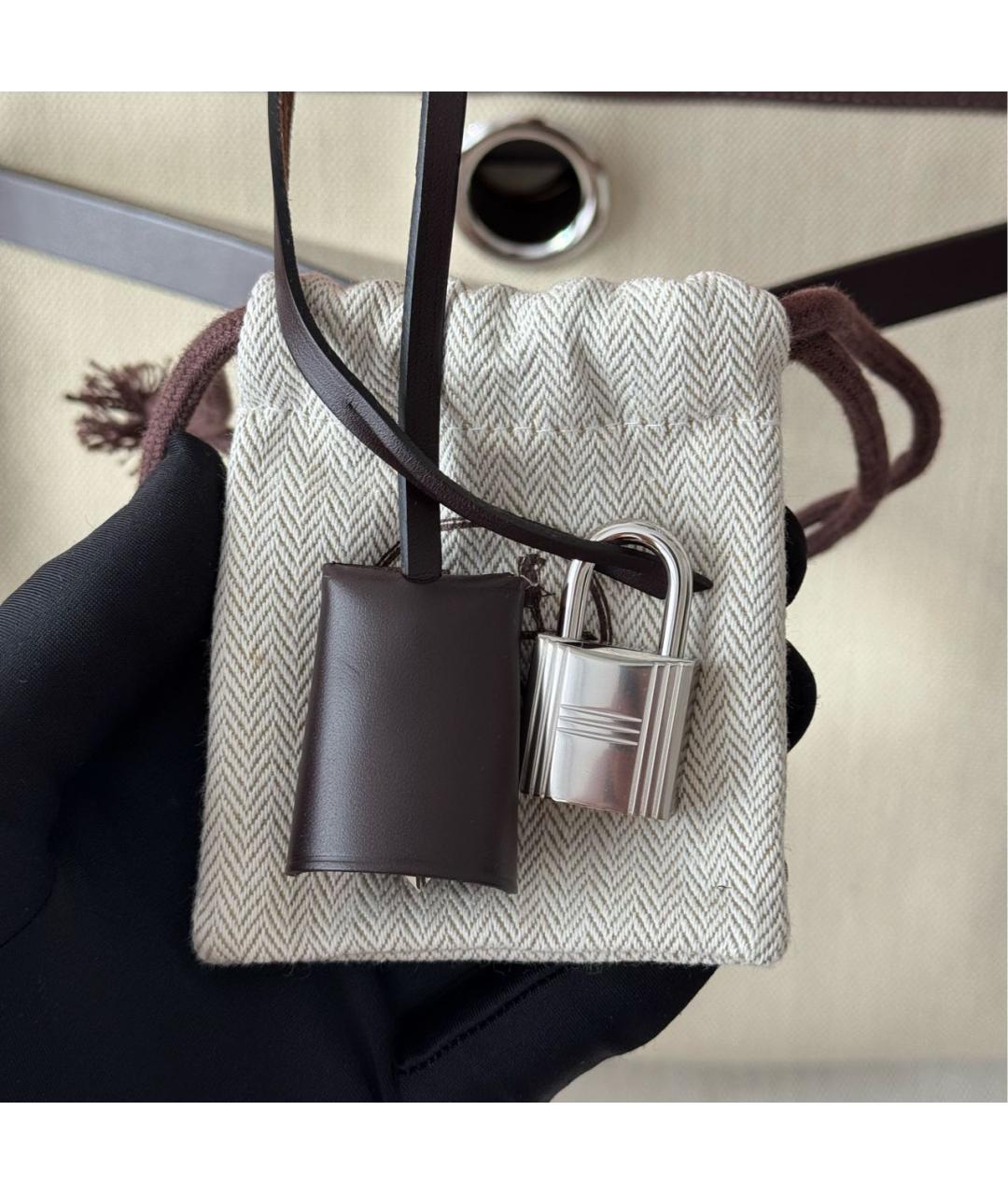 HERMES Бежевая тканевая сумка через плечо, фото 8