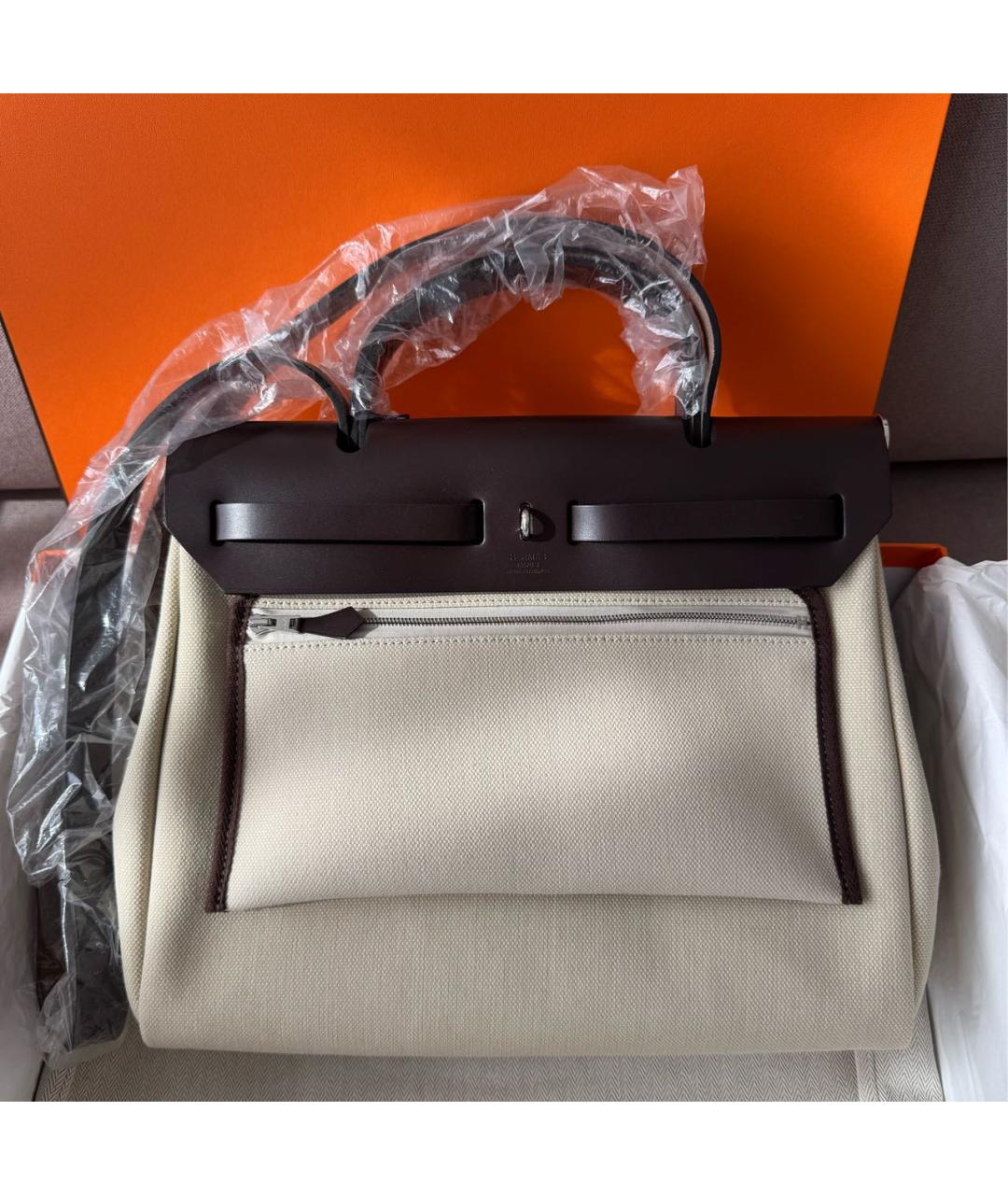 HERMES Бежевая тканевая сумка через плечо, фото 3
