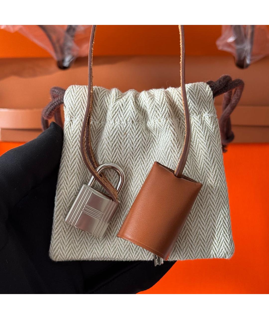 HERMES Оранжевая кожаная сумка через плечо, фото 8