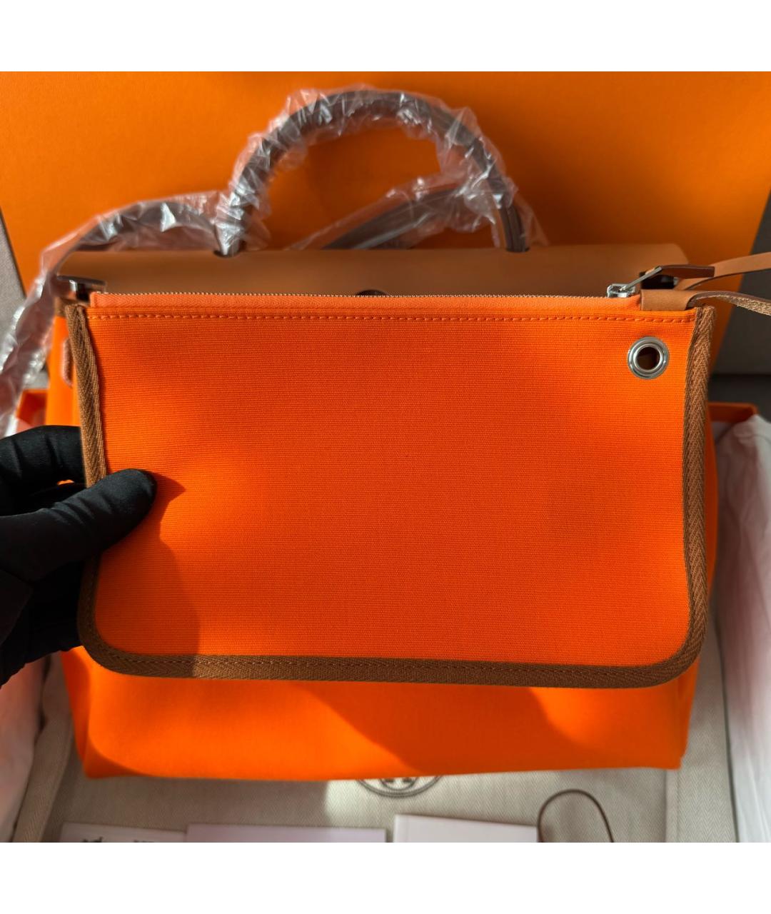 HERMES Оранжевая кожаная сумка через плечо, фото 5