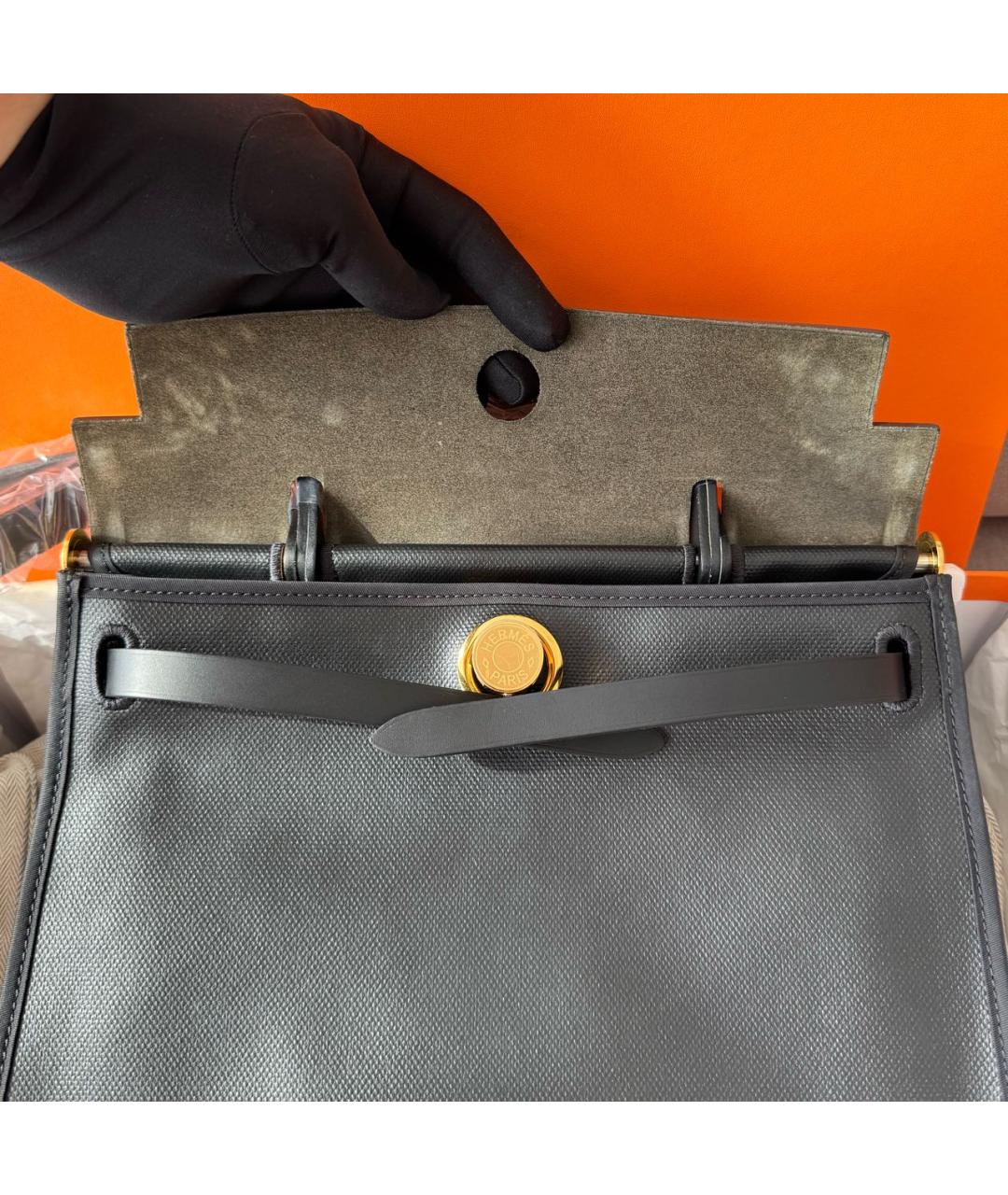 HERMES Черная тканевая сумка через плечо, фото 4