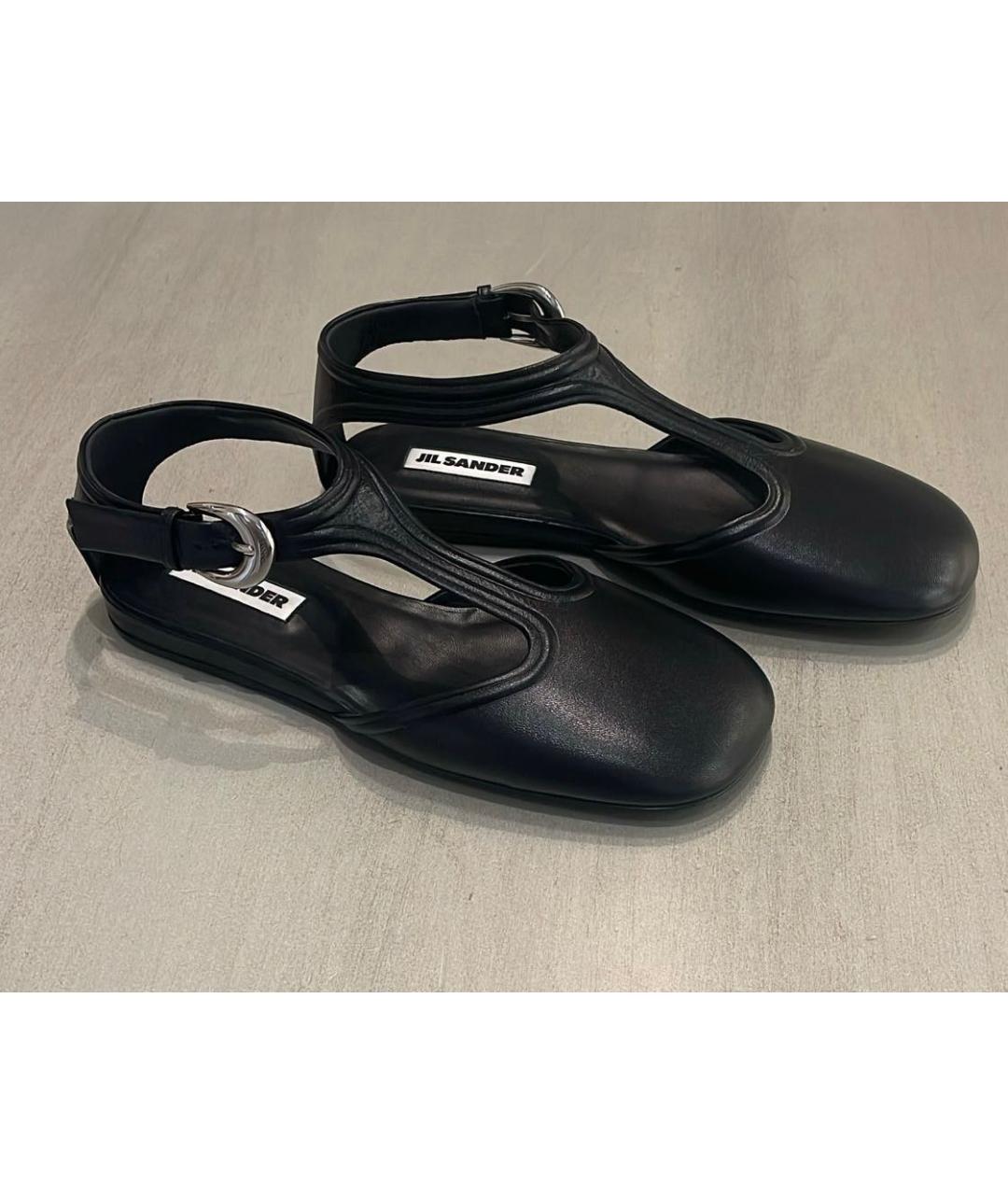 JIL SANDER Черные кожаные балетки, фото 3