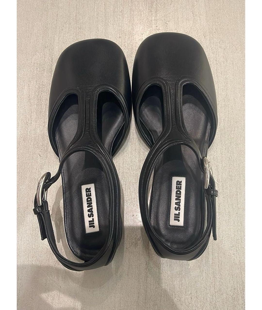 JIL SANDER Черные кожаные балетки, фото 2