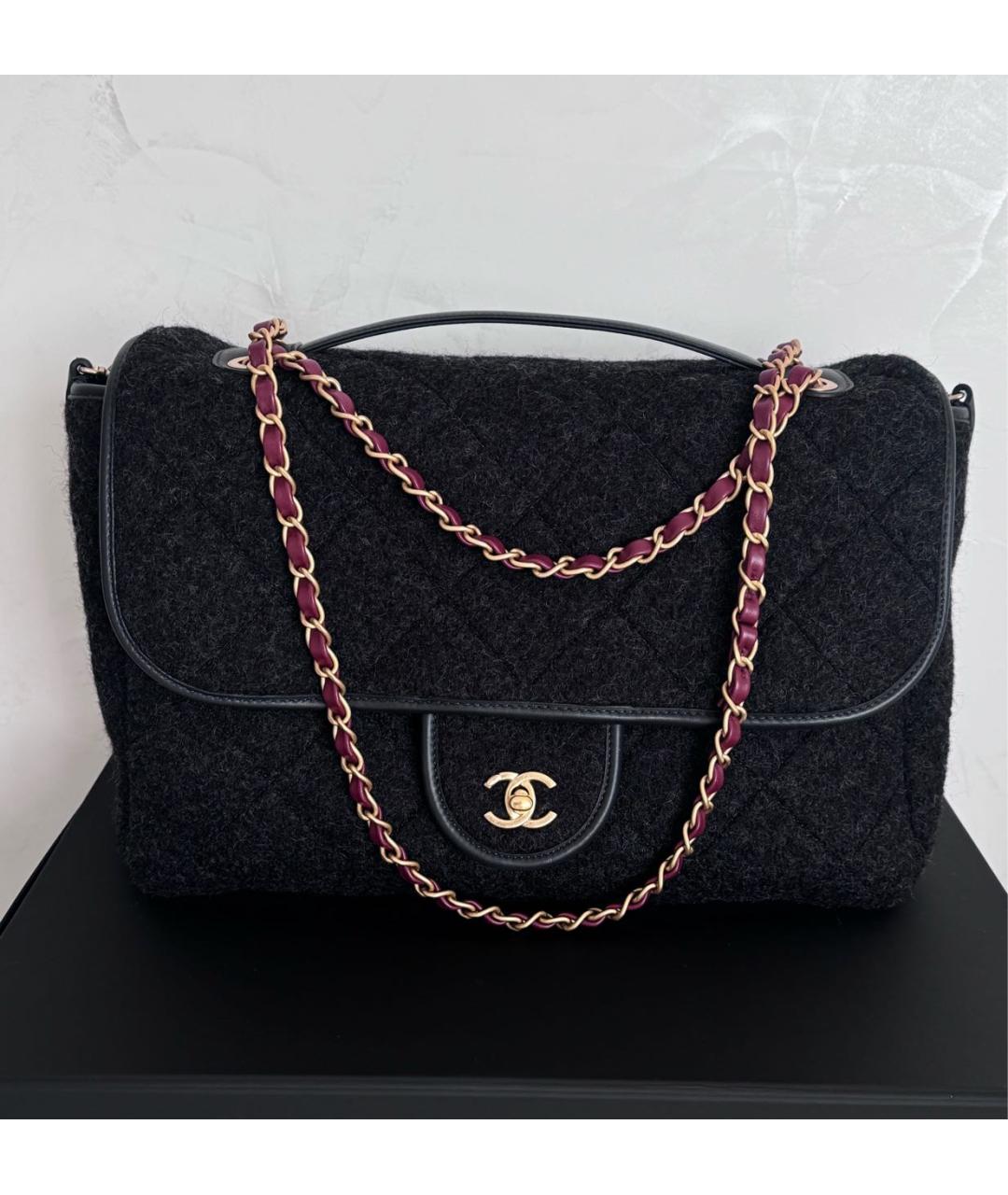 CHANEL Антрацитовая шерстяная сумка через плечо, фото 9