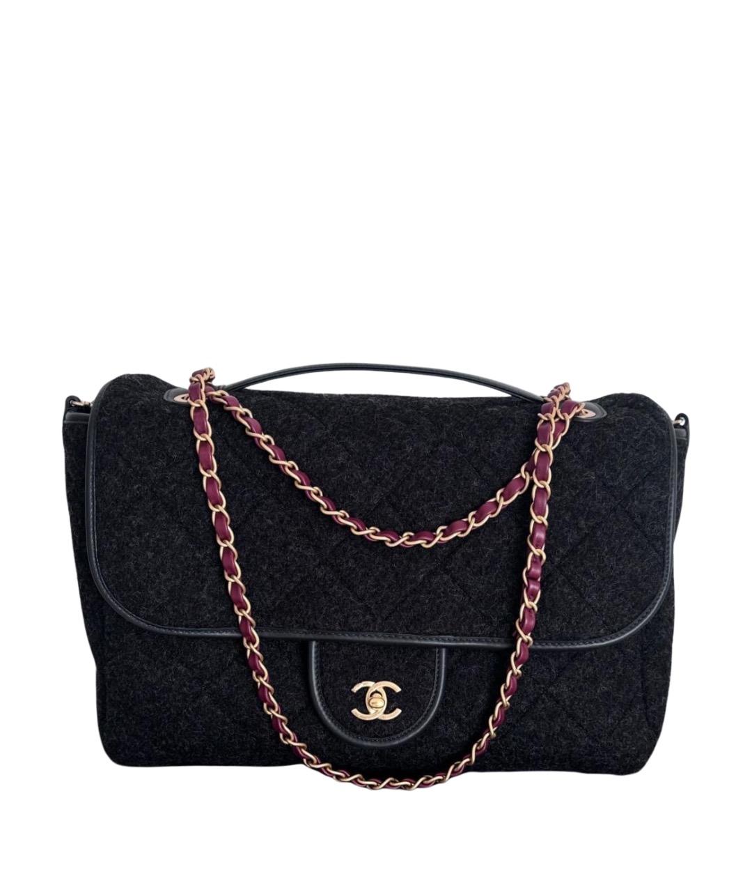 CHANEL Антрацитовая шерстяная сумка через плечо, фото 1