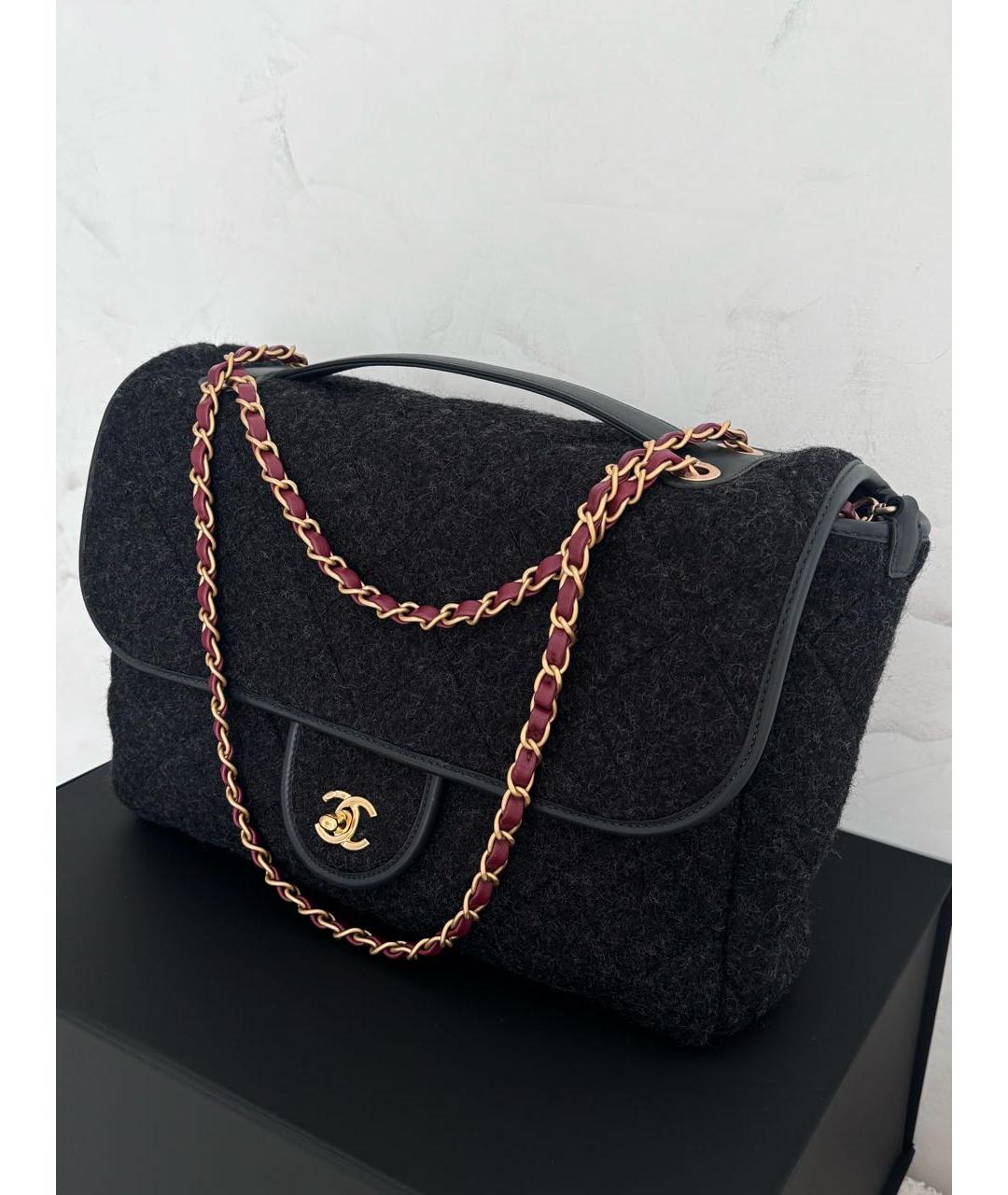 CHANEL Антрацитовая шерстяная сумка через плечо, фото 2