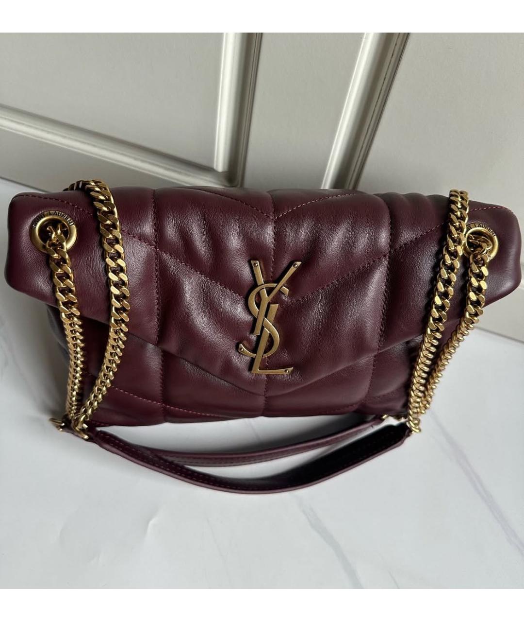 SAINT LAURENT Бордовая кожаная сумка через плечо, фото 3