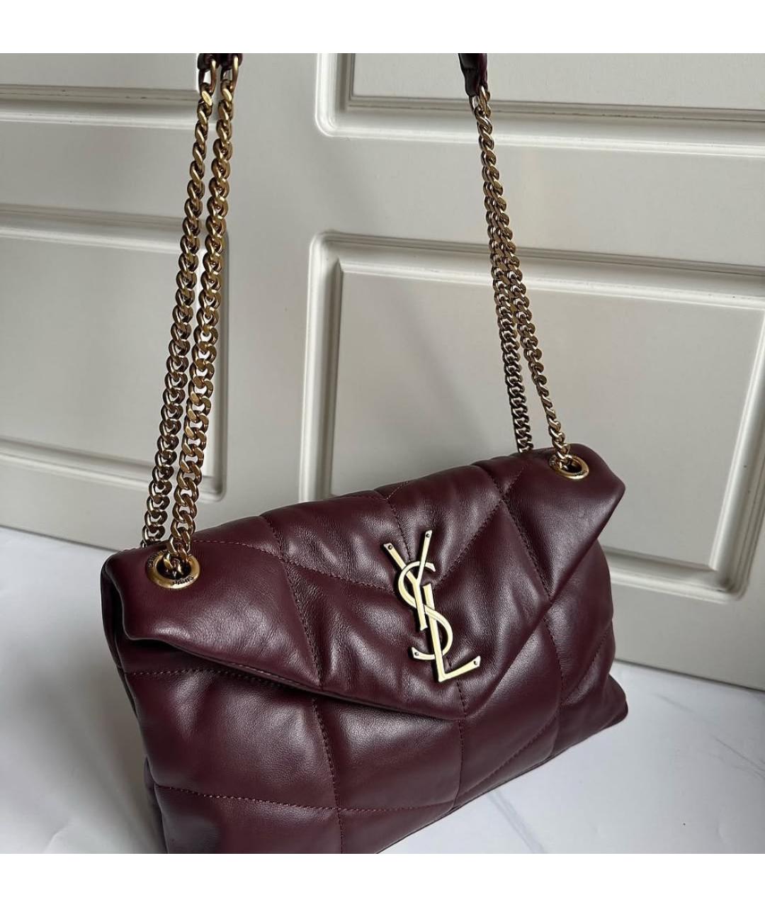SAINT LAURENT Бордовая кожаная сумка через плечо, фото 2